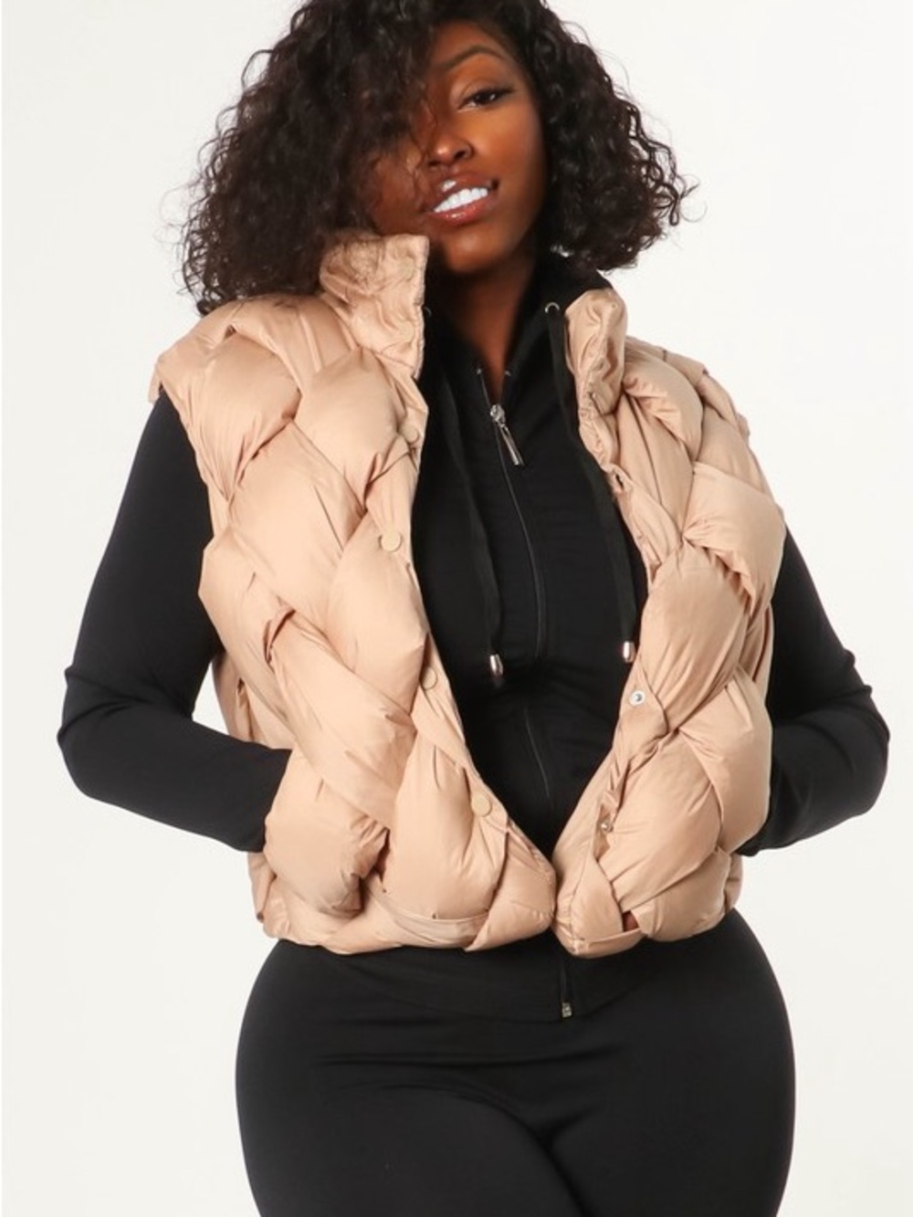 Quilted Puffer Vest in Beige J-46895